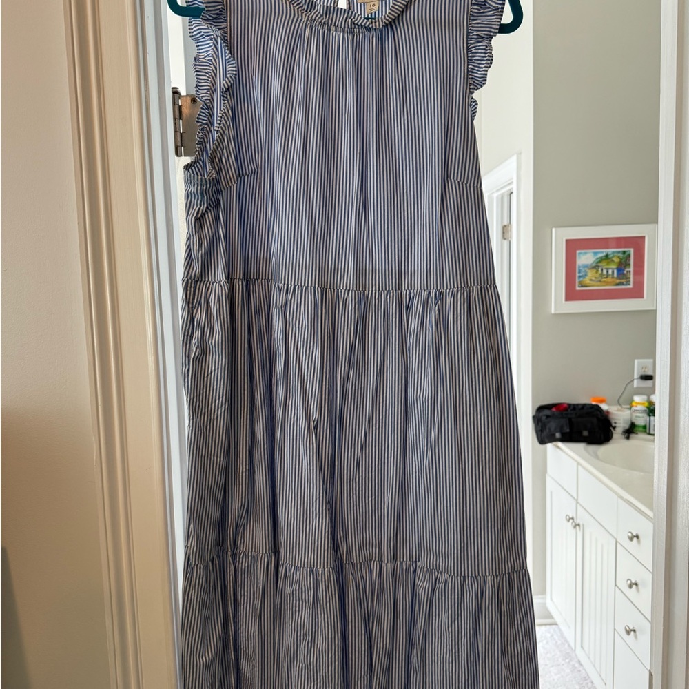 J. Crew Blue and White Tiered Maxi Sundress